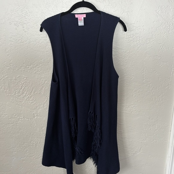 Lilly Pulitzer Andella Navy Blue 100% cotton fringe detail Sweater vest - Picture 4 of 11